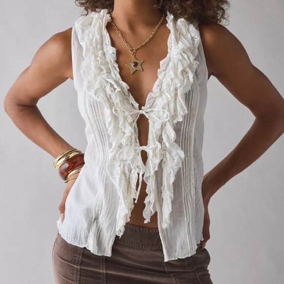 Kimchi Blue Clara Cascading Ruffle Tie-Front Tank Top - Picture 4 of 4